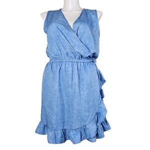 NWT Curvy Girl Ashley Stewart  Dress Womens 1X Blue Ruffle Sleeveless Flounce